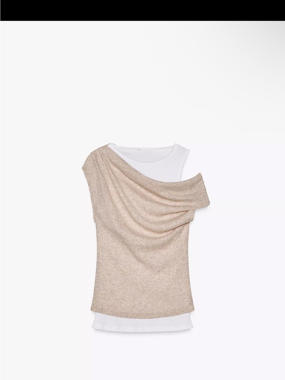 Zara Two-Layer Draped Beige and White Top